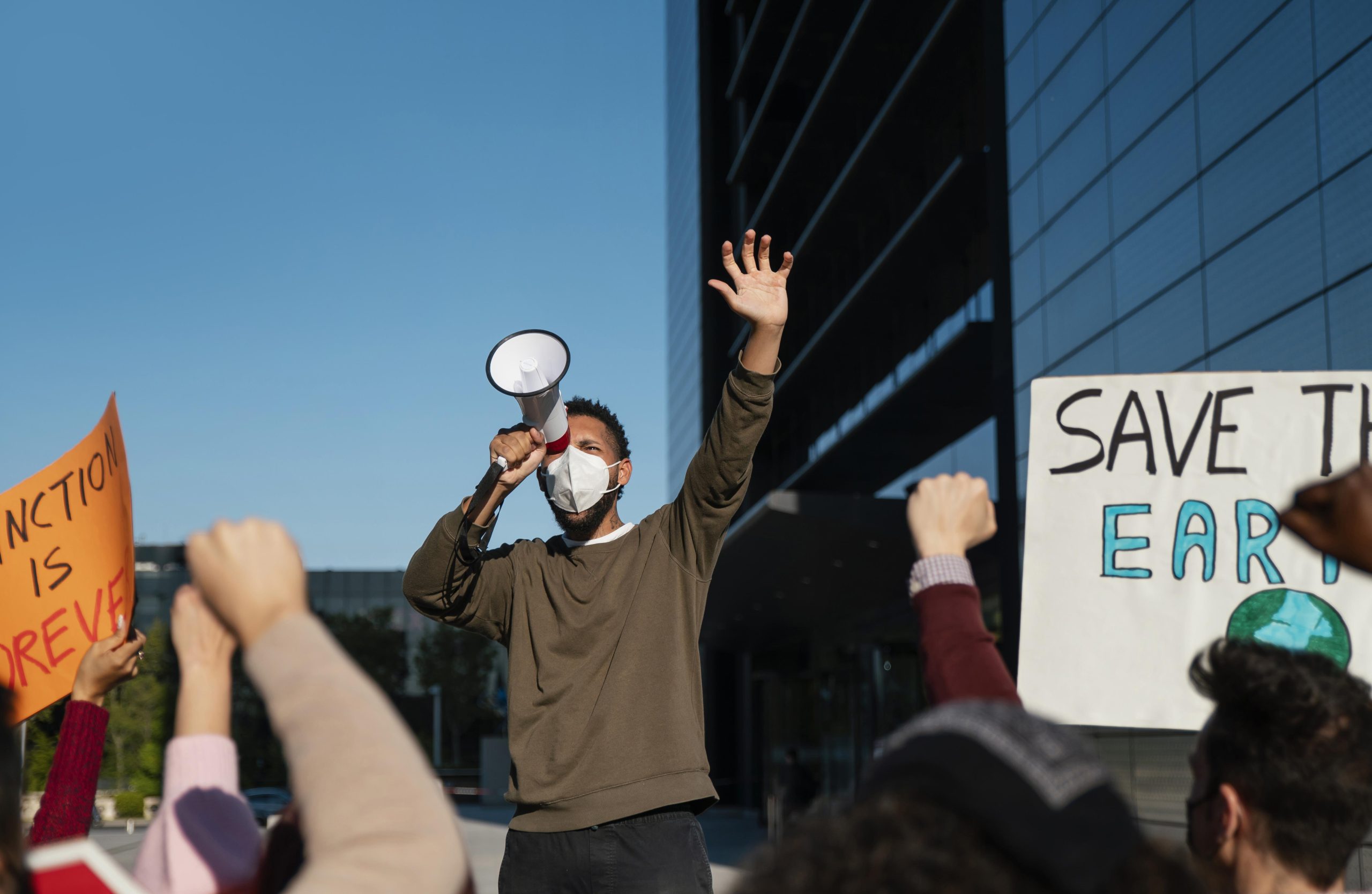 People environmental protest with mask
